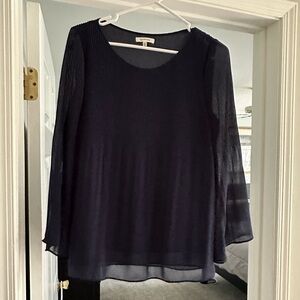Max Studio Dark Navy Sheer Long-Sleeve Blouse